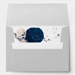 navy blue & white flowers grey wedding envelope