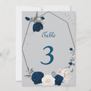 navy blue & white flowers table number