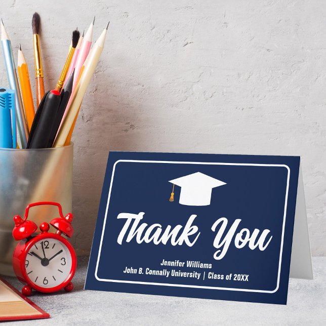 Navy Blue White Formal Personalised Graduation Thank You Card (Creator Uploaded)