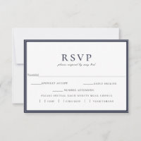 Navy Blue White Frame Wedding RSVP Meal Choice