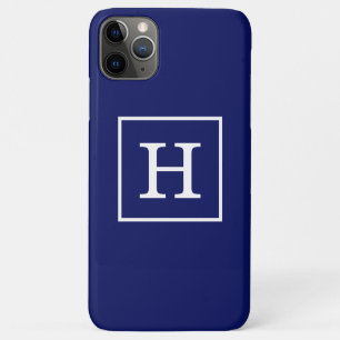 Navy Blue White Framed Initial Monogram iPhone 11 Pro Max Case
