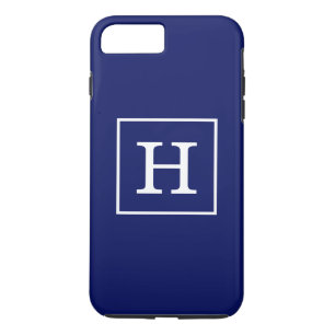 Navy Blue White Framed Initial Monogram iPhone 8 Plus/7 Plus Case
