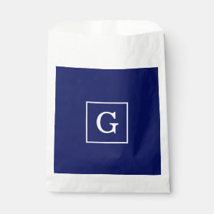Navy Blue White Framed Initial Monogram Favour Bags
