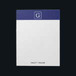 Navy Blue White Framed Initial Monogram Notepad<br><div class="desc">Navy Blue and White Framed Initial Monogram A stylish solid background with a white framed area for your monogram, name or other text. You can also change the text font, change the font size and color, move the text, etc. If you would like this design in other colors, just drop...</div>