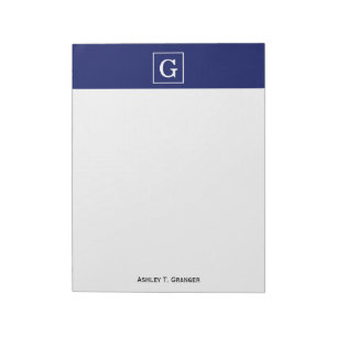Navy Blue White Framed Initial Monogram Notepad