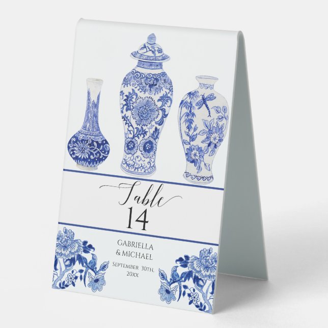 Navy Blue White Ginger Jars Bird Floral Wedding (Front)