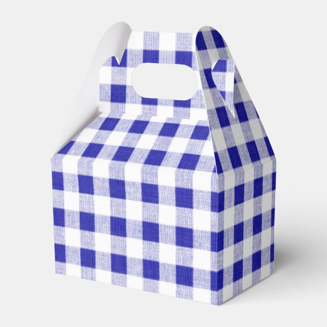 Navy Blue White Gingham Pattern Favour Box (Front Side)