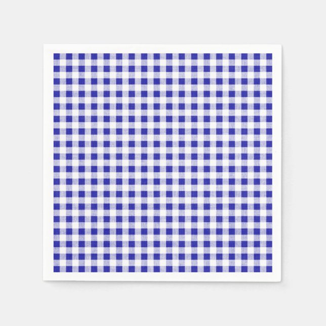 Navy Blue White Gingham Pattern Napkin (Front)