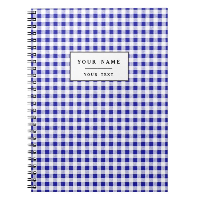 Navy Blue White Gingham Pattern Notebook (Front)