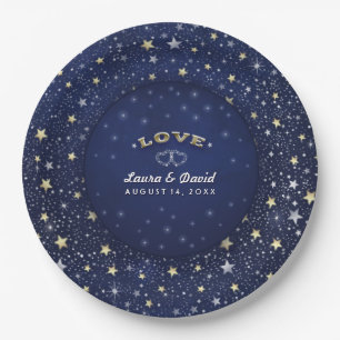 Navy Blue White & Gold LOVE Stars Wedding Plates