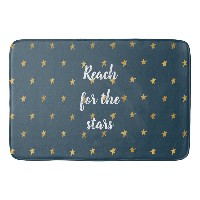 Navy Blue White Gold Stars  Bath Mat (Front)