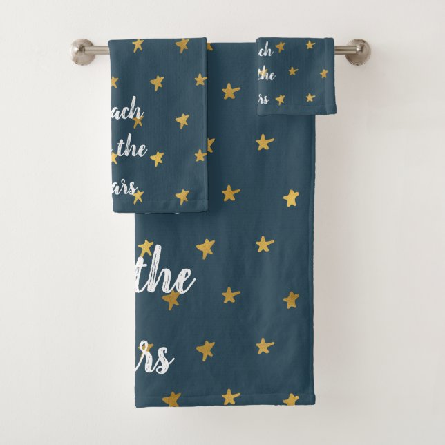 Navy Blue White Gold Stars  Bath Towel Set (Insitu)