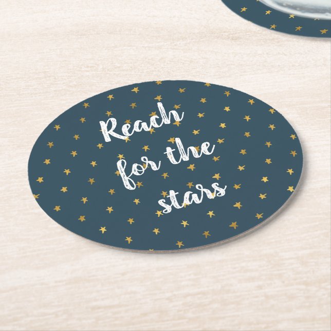Navy Blue White Gold Stars  Round Paper Coaster (Angled)