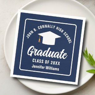 Navy Blue White Graduate Custom Graduation Party Napkin