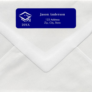 Navy blue white graduation cap return address