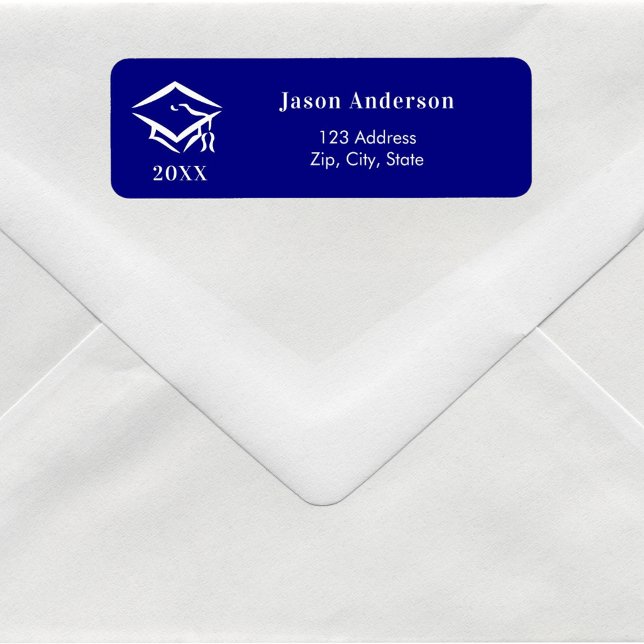 Navy blue white graduation cap return address (Creator Uploaded)