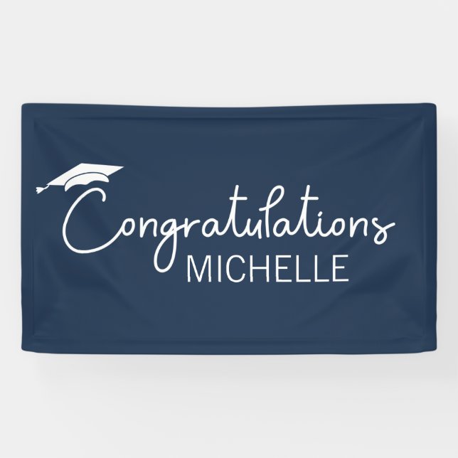 Navy Blue White Graduation Congratulations Banner (Horizontal)