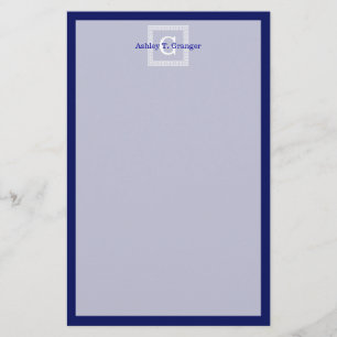 Navy Blue White Greek Key #1 Framed Monogram Stationery