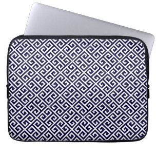 Navy Blue & White Greek Key Laptop Sleeve