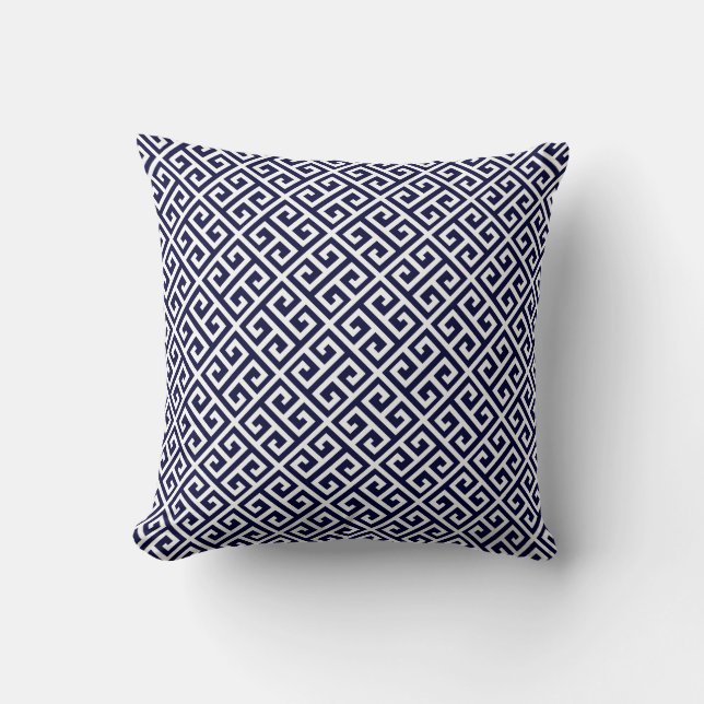 Navy Blue & White Greek Key Throw Pillows (Front)