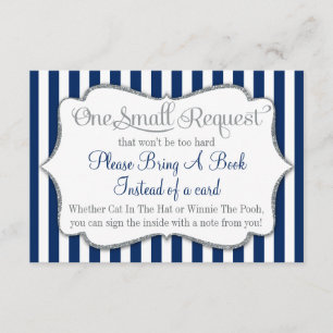 Navy Blue White Grey Baby Shower Bring A Book Card