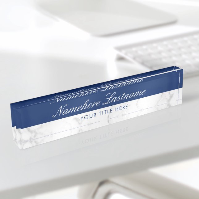 Navy Blue White Grey Marble Elegant Script Nameplate (Creator Uploaded)