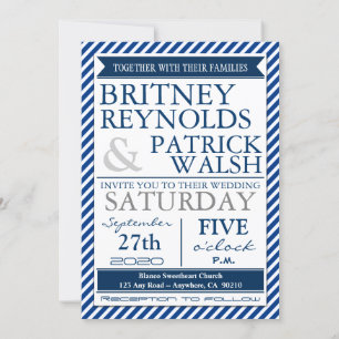 Navy Blue White Grey Nautical Wedding Invitations