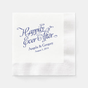 Navy Blue White Happily Ever After Wedding Napkin