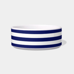 Navy Blue White Horiz Preppy Stripe #3 Monogram Bowl