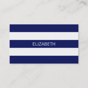 Navy Blue White Horiz Preppy Stripe #3 Monogram Business Card