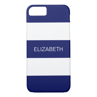 Navy Blue White Horiz Preppy Stripe #3 Monogram iPhone 8/7 Case