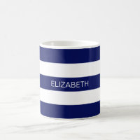 Navy Blue White Horiz Preppy Stripe #3 Monogram