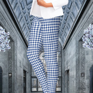 Navy Blue White Houndstooth Leggings