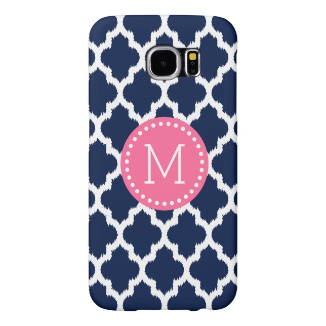 Navy-Blue & White Ikat Quatrefoil Pink Accents Case-Mate Samsung Galaxy Case (Back)