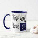 Navy Blue & White Instagram Photo Collage Monogram Mug<br><div class="desc">Do you want to show your best Instagram photo's in a permanent way? Create the perfect gift with a photo collage of your best pics simply by uploading from Instagram. Personalise your goodies with your initial, or add a name or text with the 'Click to customise further' option. This modern...</div>