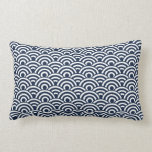 Navy Blue White Japanese Wave Pattern Lumbar Cushion<br><div class="desc">A traditional Japanese wave pattern in navy blue and white.  Note:  If you would like another style/colour scheme or have any requests,  please contact me.</div>