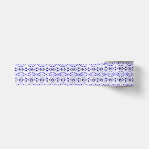 Navy Blue White Lattice Art Deco Pattern Birthday Satin Ribbon
