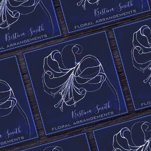 Navy Blue & White Lily Floral Arrangements Florist Square Business Card
