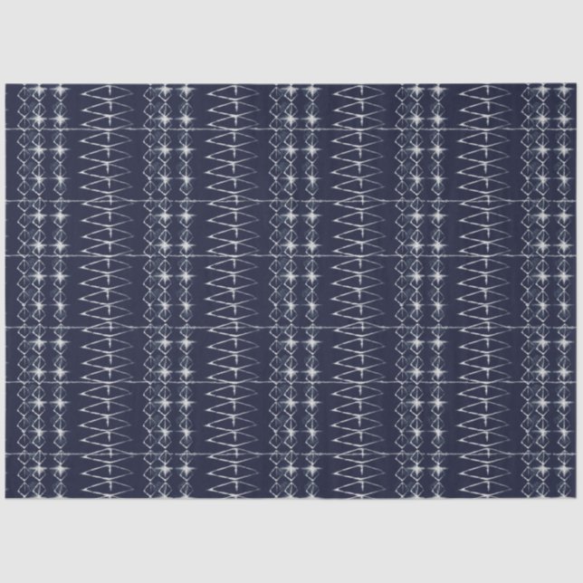 Navy Blue White Lines Tie Dye Traditional Pattern Tissue Paper (Front)