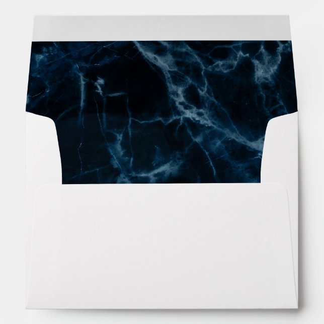 Navy Blue White Marble Pre-Printed Address 5x7 Envelope (Back (Bottom))