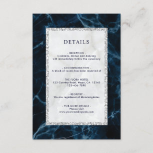 Navy Blue White Marble Wedding Details Enclosure Card