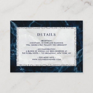 Navy Blue White Marble Wedding Details Enclosure Card