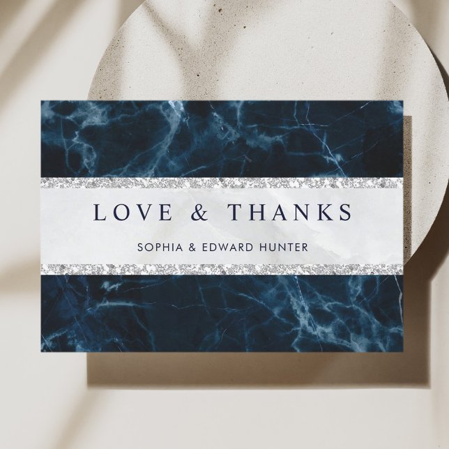 Navy Blue White Marble Wedding Thank You Card (Creator Uploaded)