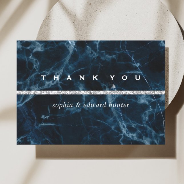 Navy Blue White Marble Wedding Thank You Card (Creator Uploaded)