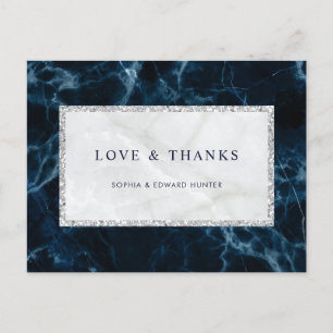 Navy Blue White Marble Wedding Thank You Postcard