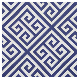 Navy Blue White Med Greek Key Diag T Pattern #1 Fabric