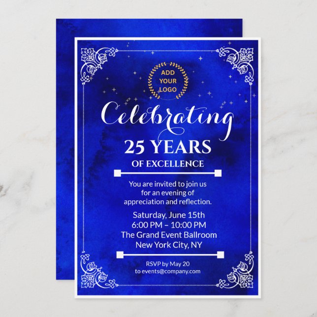 Navy Blue & White Milestone Business Event Invite (Front/Back)