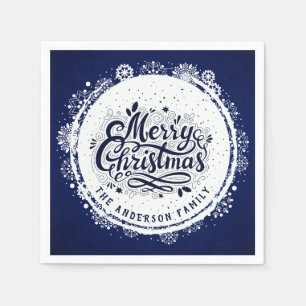 Navy Blue & White Minimal Elegant Merry Chirtsmas Napkin