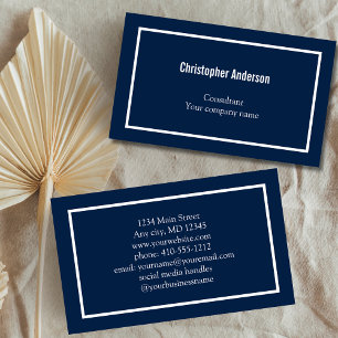 Navy Blue White Minimal Professional Corporate Business Card