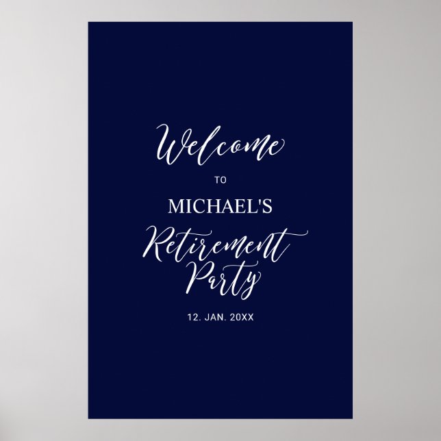Navy Blue & White Minimal Retirement Party Welcome Poster (Front)
